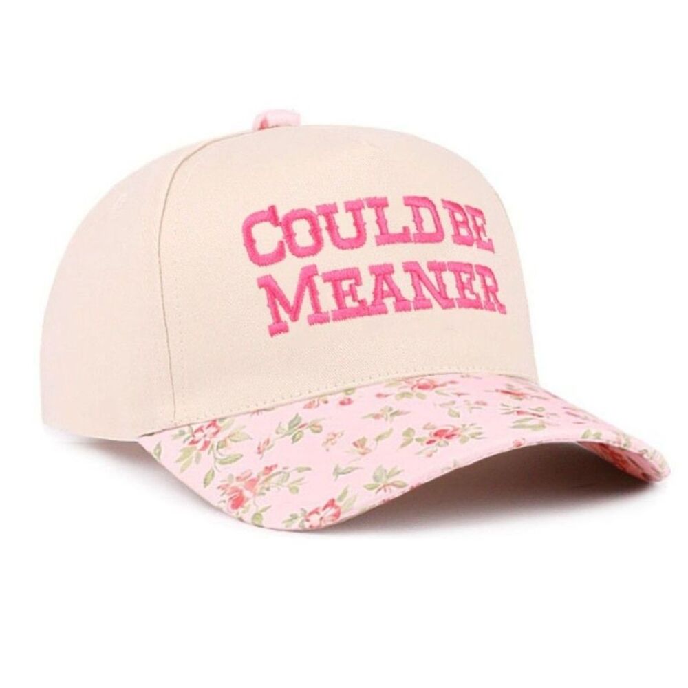 Could Be Meaner Two-Tone Cotton Cap Pink Floral O/S NEW